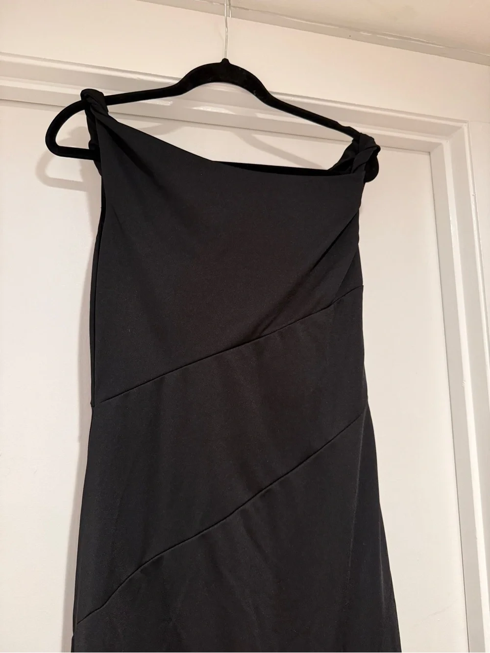 SHEIN Women's Elegant Solid Color Black Asymmetrical Shoulder Dress